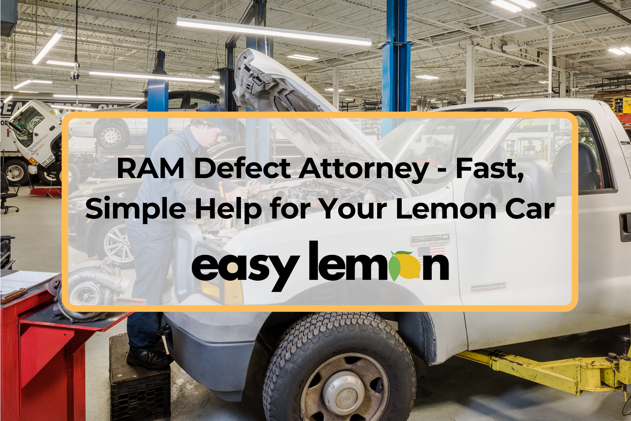 Ram defect attorney representation shown through an image of a Ram truck undergoing inspection for mechanical defects.